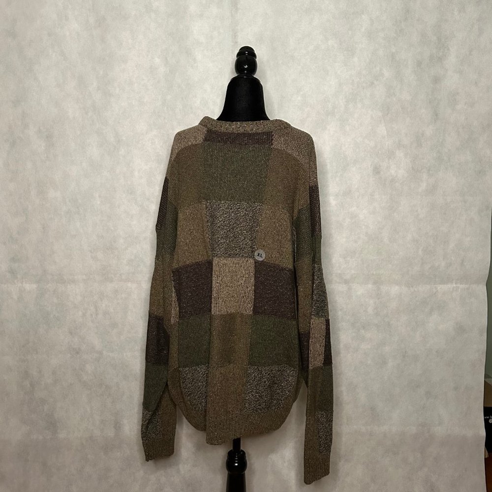 David Taylor Brown and Green Patchwork Sweater